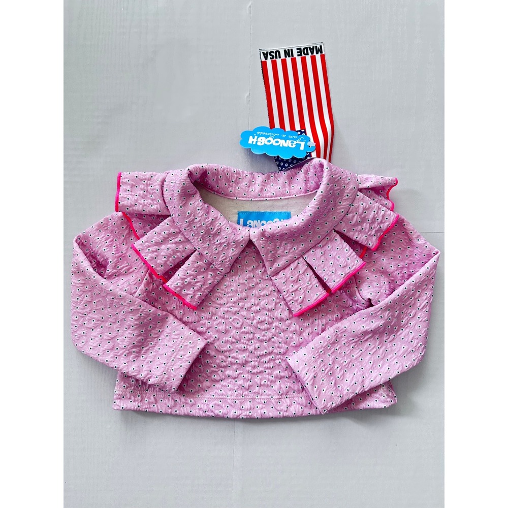 Lanoosh Girls Pink Polka Dot Ruffle Collar Top XXS 2-3 Made in USA New